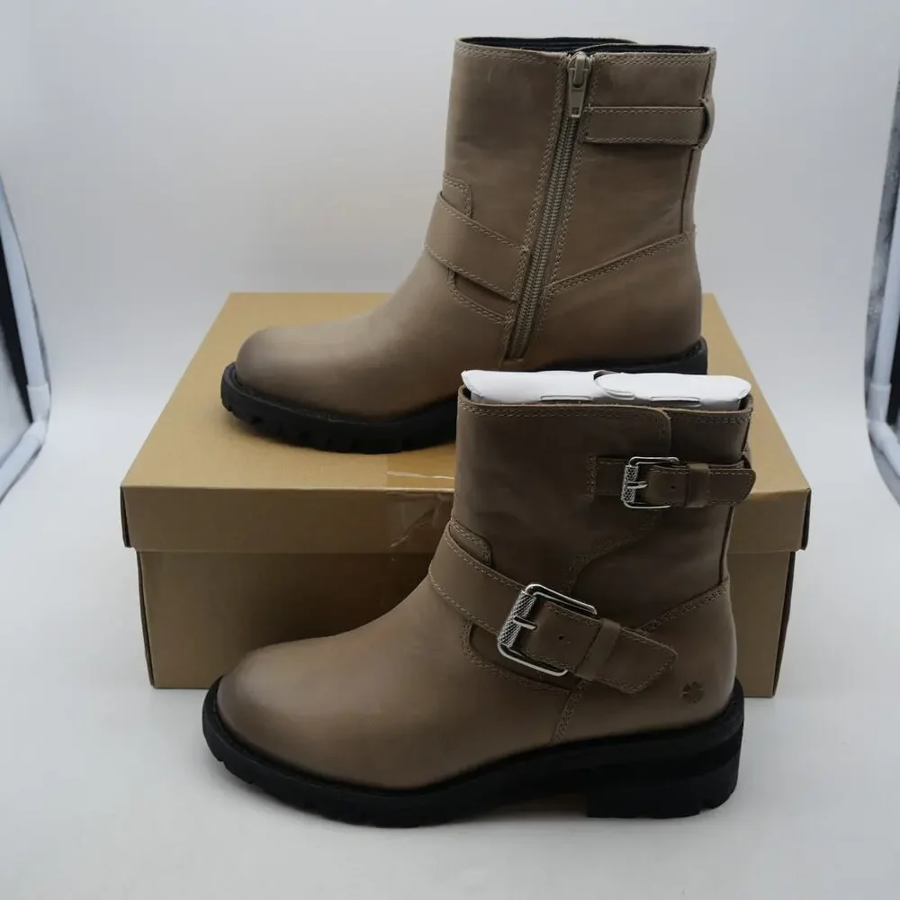 NEW Lucky Brand Women's 6.5 Taini Moto Lug Sole Booties Silver Cloud Brown - Picture 3 of 9